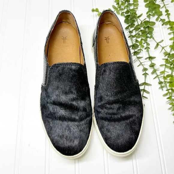 Frye Gemma Black Calf Hair & Faux Snakeskin Slip On Sneakers Women's Size 7.5 - Picture 3 of 7